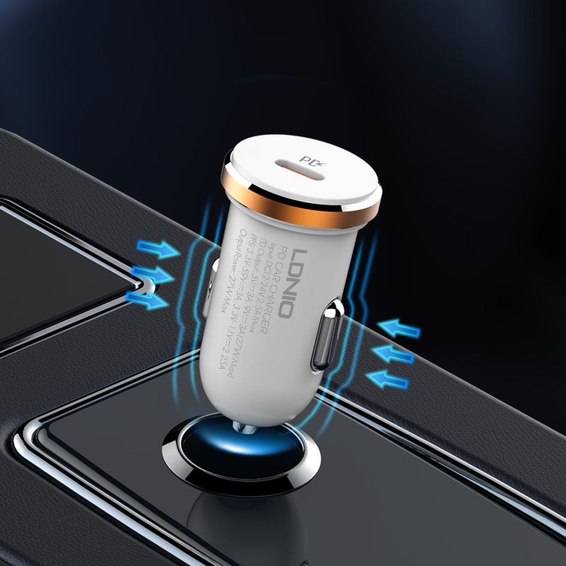 LDNIO C22Q 27W PD Fast Car Charger with USB-C to Lightning Cable (1M) | USB-C Power Delivery Car Adapter
