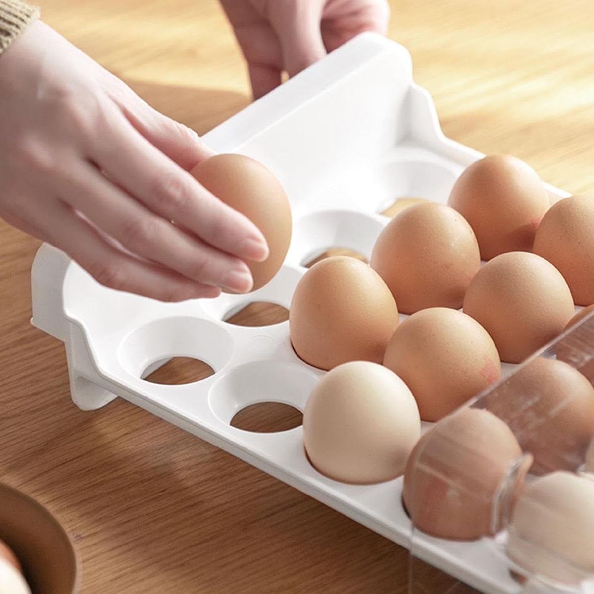 Stackable 2-Tier Egg Storage Drawer for Refrigerator | Clear Fridge Organizer Box with Lid