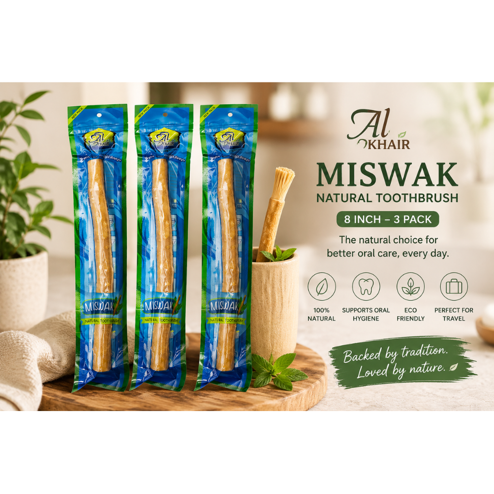 Al Khair Miswak Natural Toothbrush 8 Inch | Premium Arak Miswak Stick | Herbal Dental Care Stick