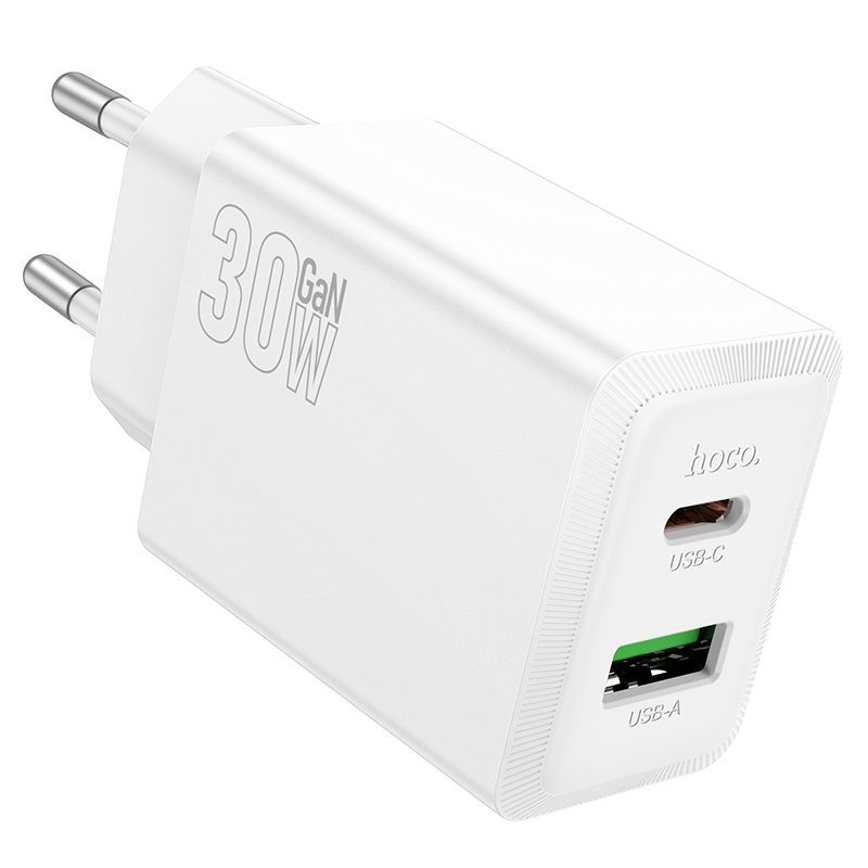 Hoco N71 30W PD Fast Charger | Dual Port USB-C & USB-A Wall Charger Adapter for iPhone, Samsung & Android