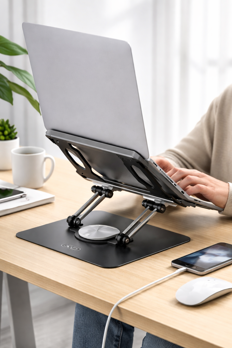 XO C153 Adjustable Foldable Laptop Stand with 360° Rotating Base | Aluminum Laptop & Tablet Holder for Up to 17.3 Inch