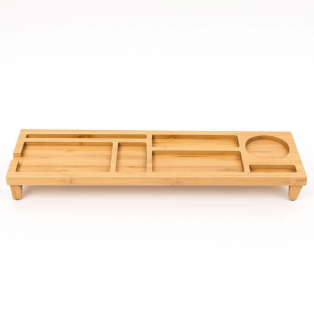 Bamboo Desk Organizer & Monitor Stand Riser with Keyboard Storage | Wooden Desktop Organizer