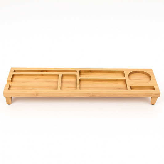 Bamboo Desk Organizer & Monitor Stand Riser with Keyboard Storage | Wooden Desktop Organizer