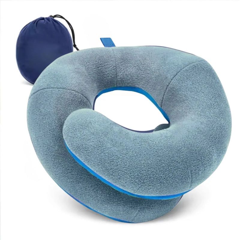 Adjustable Travel Neck Pillow with Head & Neck Support and Carry Pouch - Navy Blue