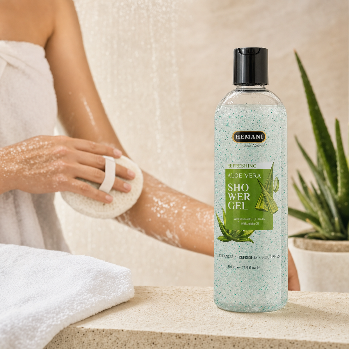 Hemani Aloe Vera Shower Gel 500ml – Soothing & Moisturizing Body Wash for All Skin Types