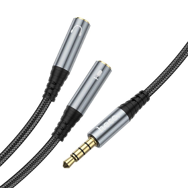 HOCO UPA21 2-in-1 Audio Splitter Cable | 3.5mm Male to Dual 3.5mm Female AUX Headphone Splitter | Braided Stereo Audio Adapter