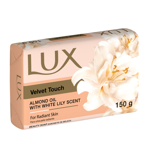 Lux Velvet Touch Beauty Soap Bar 150g Pack of 12 | Almond Oil & White Lily Scent for Radiant Skin