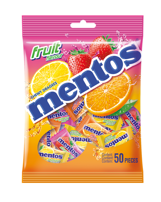 Mentos Fruit Flavour Chewy Dragees Candy Mono Bag – 50 Pieces | Assorted Fruit Chewy Candy Pack