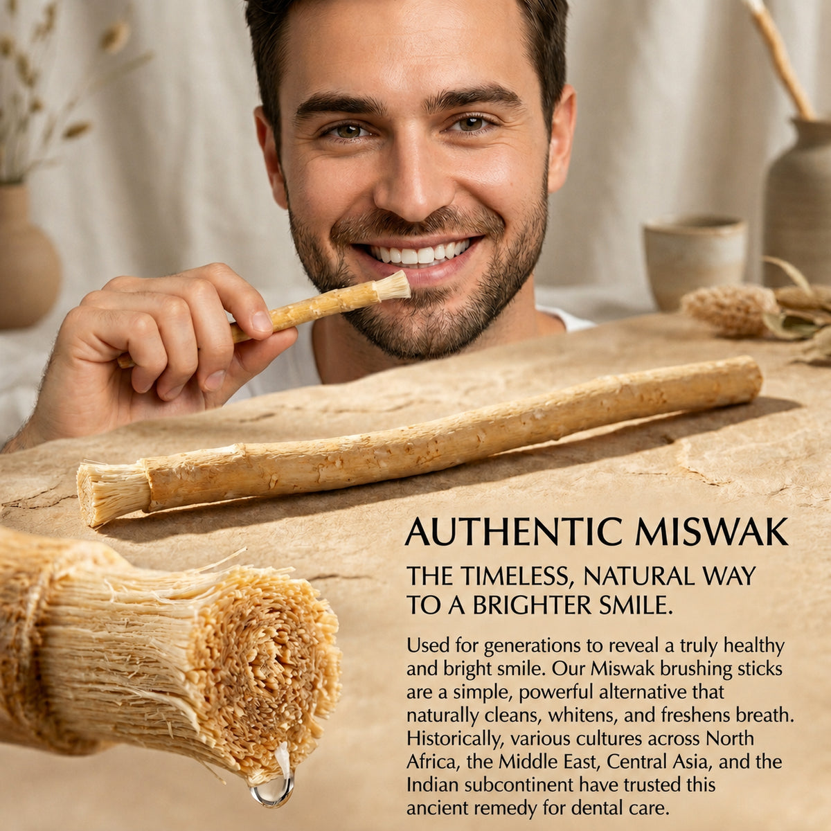 Al Khair Miswak Sticks Natural Arak Toothbrush - Pack of 5 | Organic Salvadora Persica Herbal Teeth Cleaning Sticks