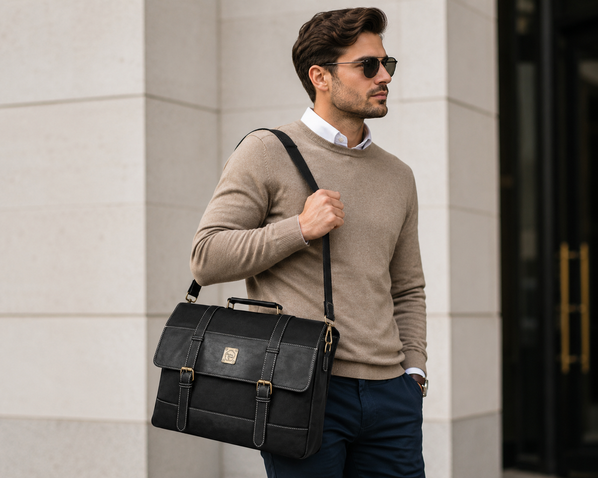 Cotton Road CR827 Laptop Briefcase Messenger Bag for Business Travel - Black