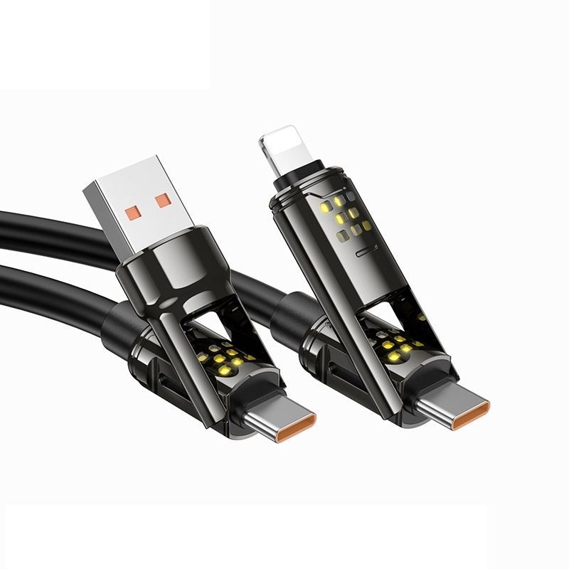 Hoco U143 4-in-1 LED Fast Charging & Data Cable | USB-A & USB-C to Lightning & USB-C Multi Connector Cable