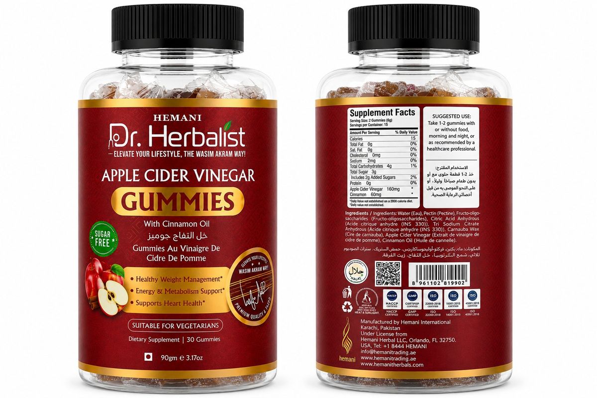 Dr. Herbalist Apple Cider Vinegar Gummies with Cinnamon Oil – Sugar Free Vegetarian Supplement, 30 Gummies