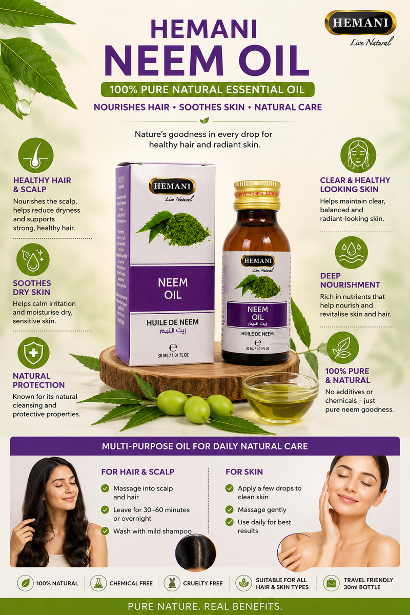 Hemani 100% Pure Neem Oil 30ml | Natural Hair, Scalp & Skin Care Oil