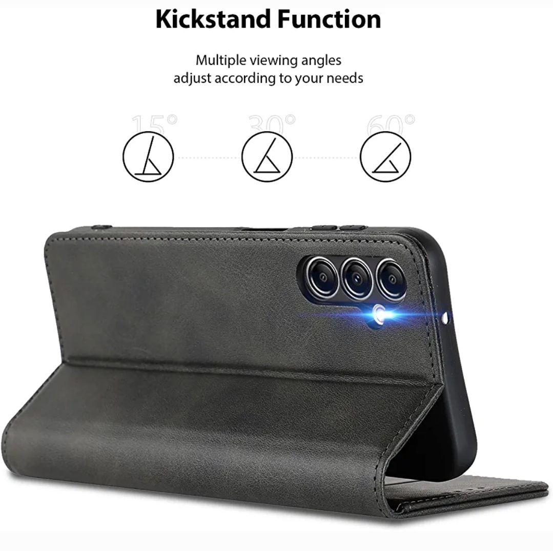 Magnetic Flip Leather Wallet Case for Samsung Galaxy A56 5G | Card Holder Stand Cover with RFID Protection - Black / Blue