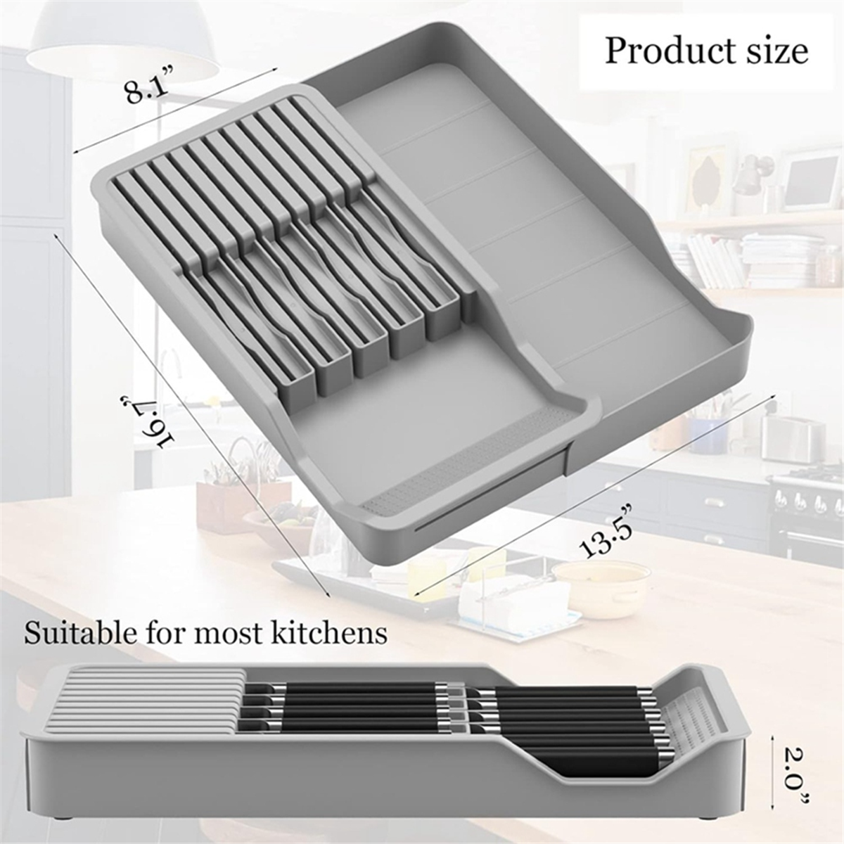 Expandable Kitchen Knife Drawer Organizer Tray | Cutlery & Utensil Storage Holder Insert
