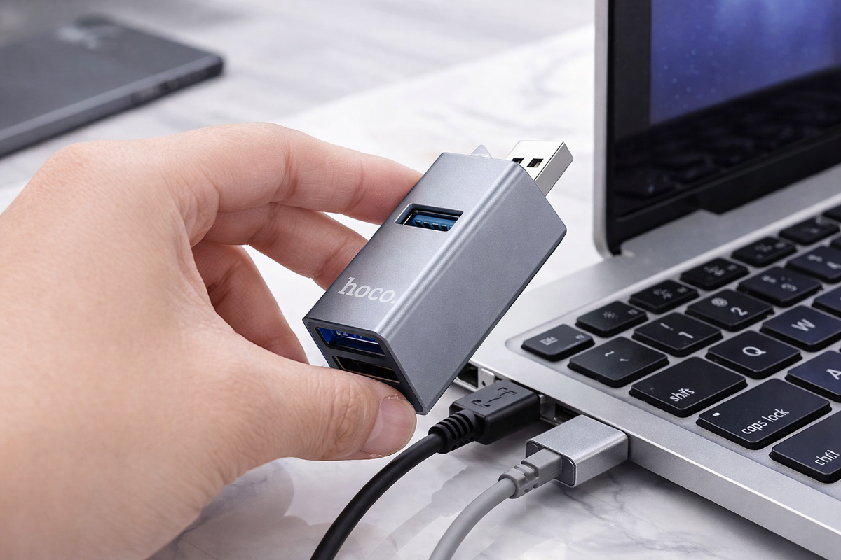 HOCO HB54 USB 3.0 3-Port Hub Adapter | USB-A to 1 USB 3.0 + 2 USB 2.0 Multi USB Splitter for Laptop, PC & Mac