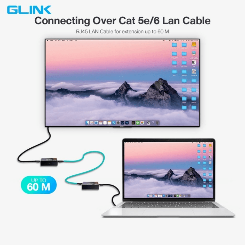 GLINK HDMI Extender Over Cat5e/Cat6 up to 60M | Full HD 1080P HDMI Extender Kit with Transmitter & Receiver | HDMI to RJ45 Signal Extension