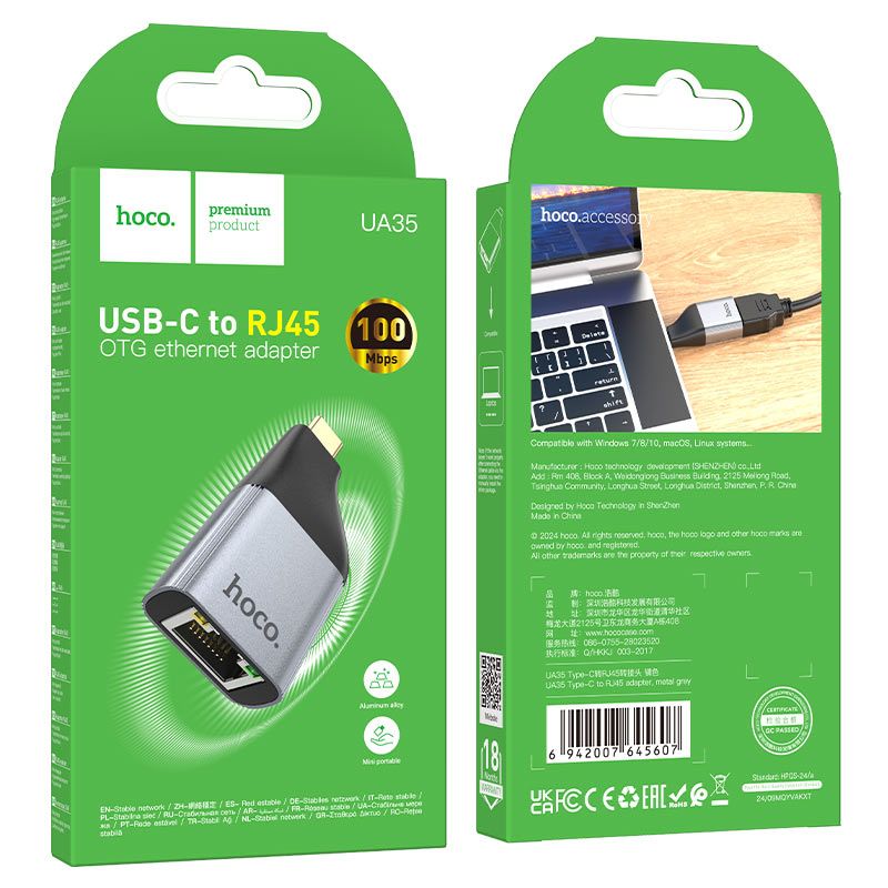 USB Type-C to RJ45 Ethernet LAN Adapter 10/100Mbps Plug & Play Network Connector – UA35