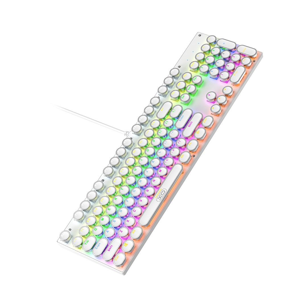 XO KB-07 RGB Mechanical Gaming Keyboard | 104-Key Full Size USB Wired Keyboard | Rainbow Backlit | Black / White