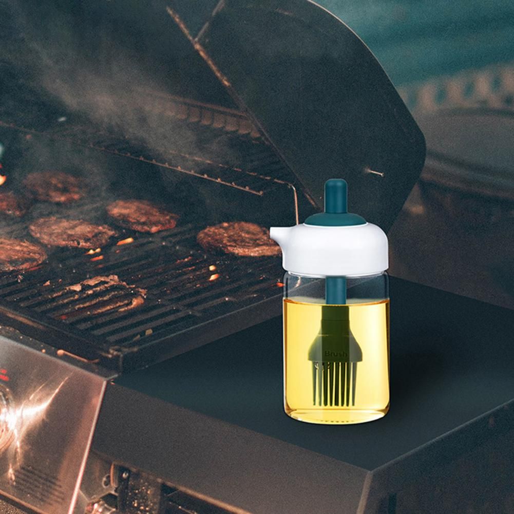 230ml Glass Oil Dispenser Bottle with Silicone Basting Brush | Leakproof Cooking Oil Bottle for BBQ & Baking