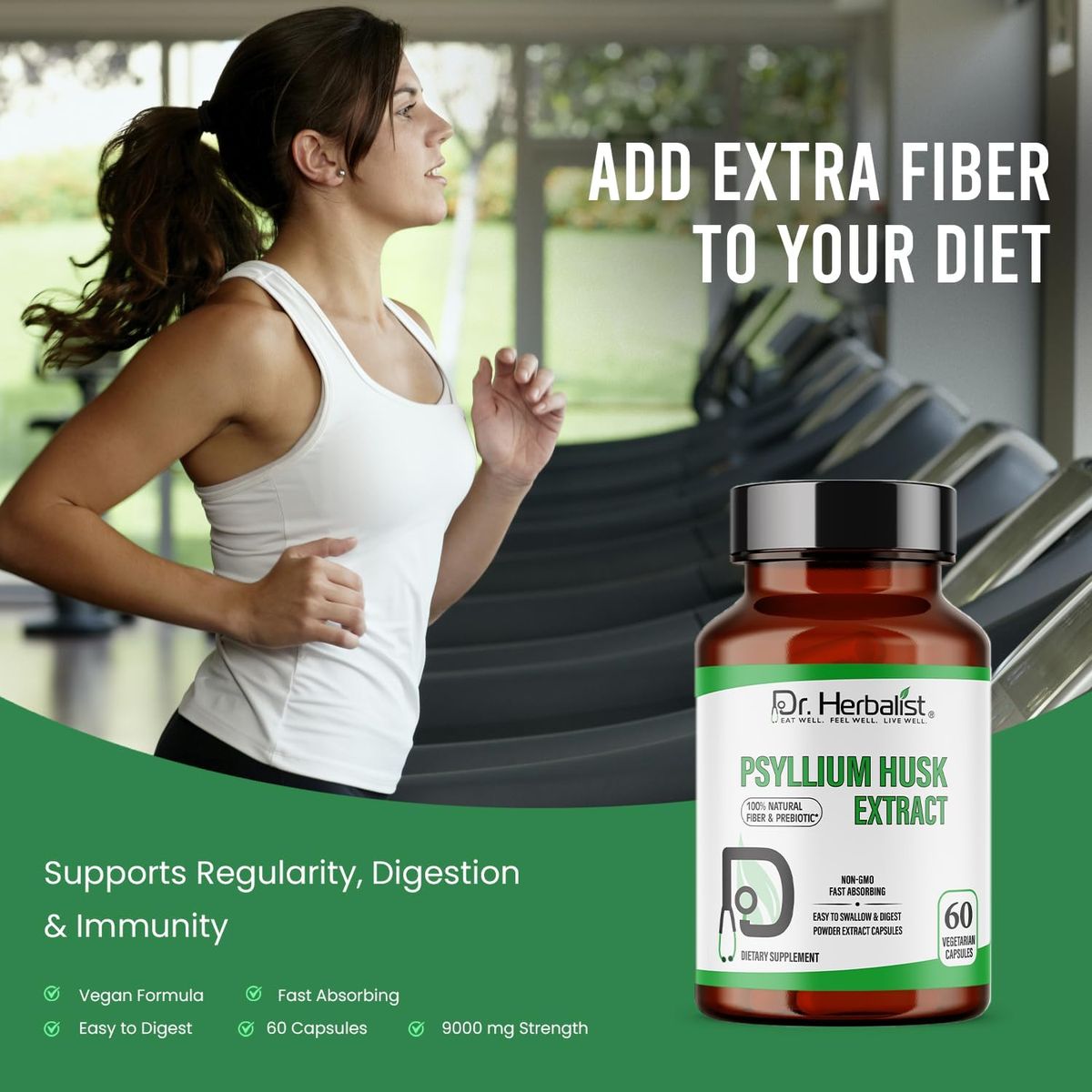 Dr Herbalist Psyllium Husk Extract Capsules 60 Count | Natural Fiber & Prebiotic Supplement | Vegetarian Capsules