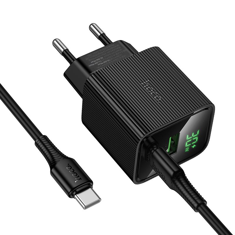 HOCO CS84A 30W Dual Port Fast Wall Charger with USB-C PD & USB-A QC 3.0 | LED Display | EU Plug