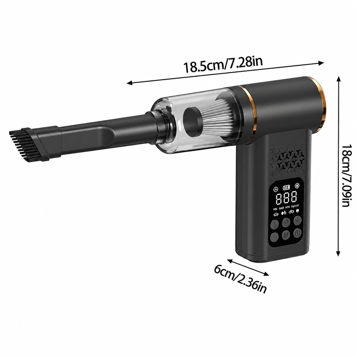 4-in-1 Cordless Car Vacuum Cleaner & Tyre Inflator – Portable Air Pump, Air Duster Blower with LCD Display