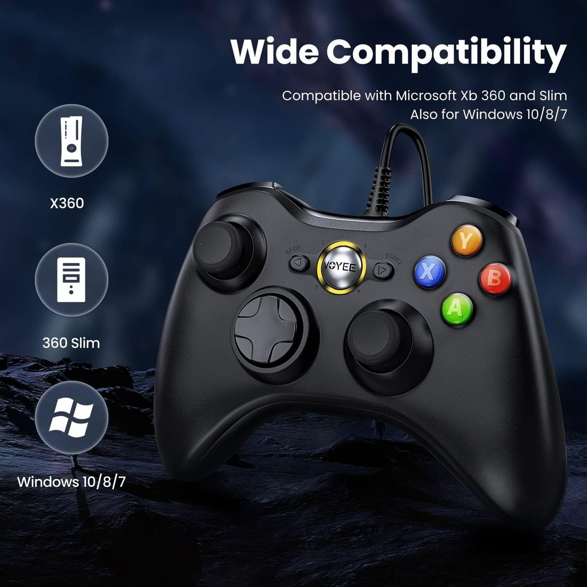 Wired Game Controller for Xbox 360 & PC – USB Gamepad with Dual Analog Sticks, D-Pad & Action Buttons