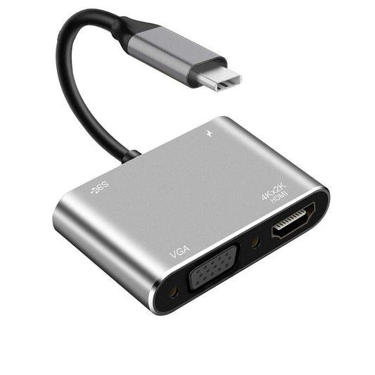 4-in-1 USB-C Hub Adapter | 4K HDMI, VGA, USB 3.0 & USB-C PD Fast Charging Multiport Adapter for MacBook, Laptop & Tablets