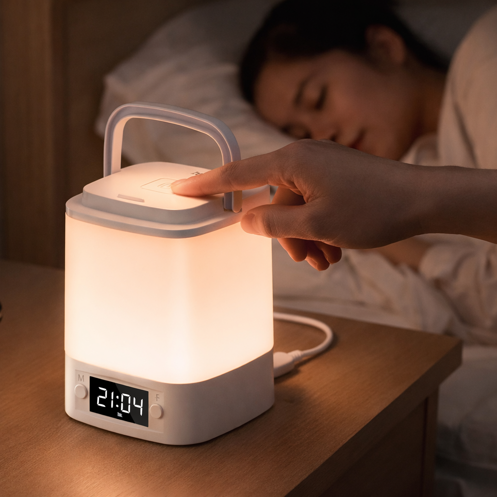 HOCO HX15 Portable Rechargeable LED Night Light with Digital Clock | Touch Control Bedside Lamp