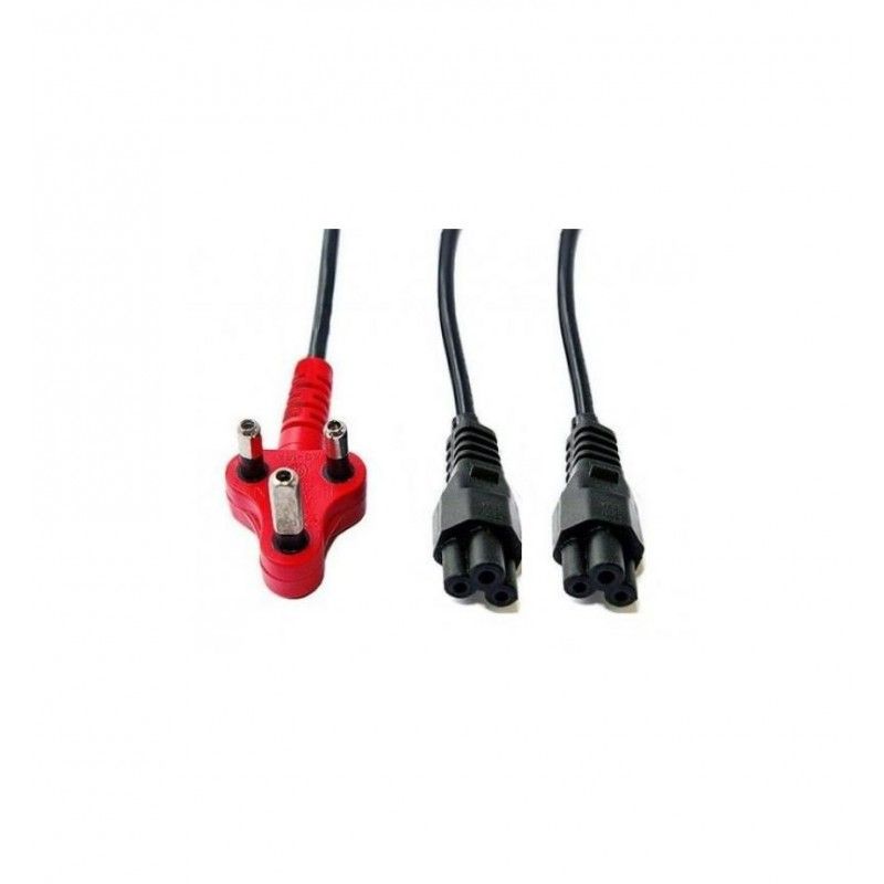 South African 3-Pin Plug to Dual IEC C5 Cloverleaf Power Cable Splitter | Type M Plug to Dual - Black