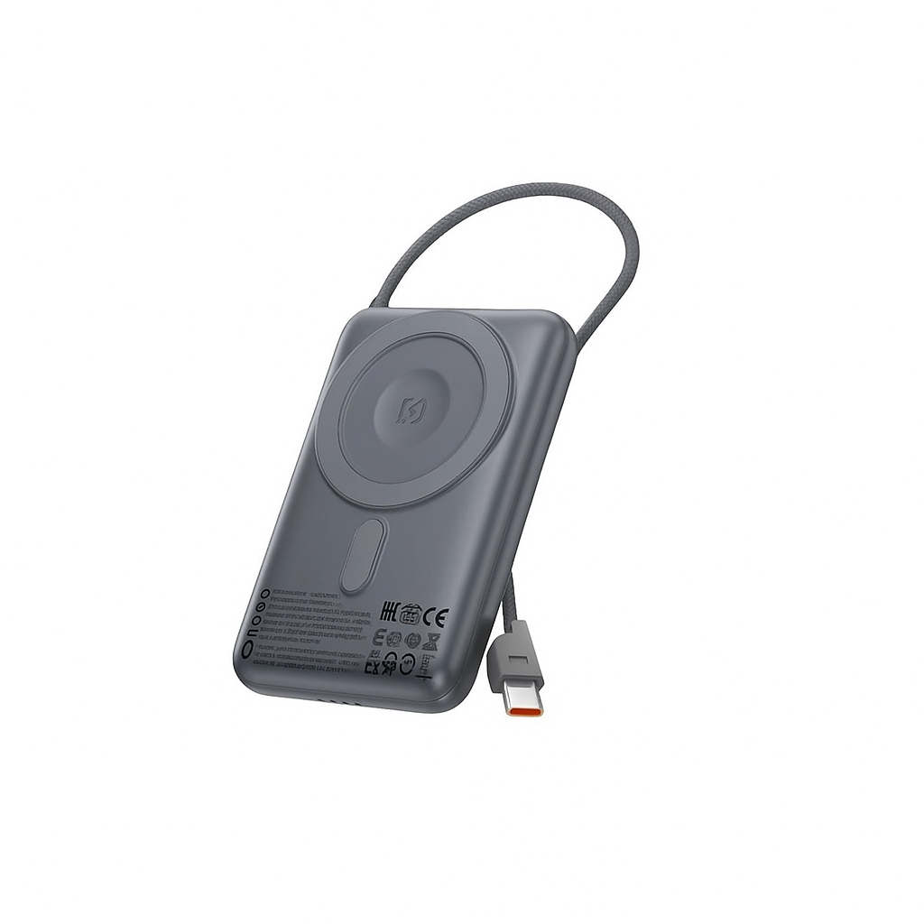 HOCO Q43 10000mAh Magnetic Wireless Power Bank with Built-in USB-C Cable, 20W PD Fast Charging & LED Display