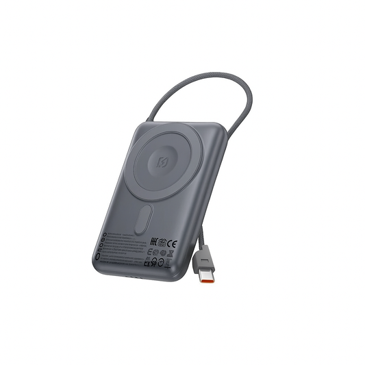 HOCO Q43 10000mAh Magnetic Wireless Power Bank with Built-in USB-C Cable, 20W PD Fast Charging & LED Display