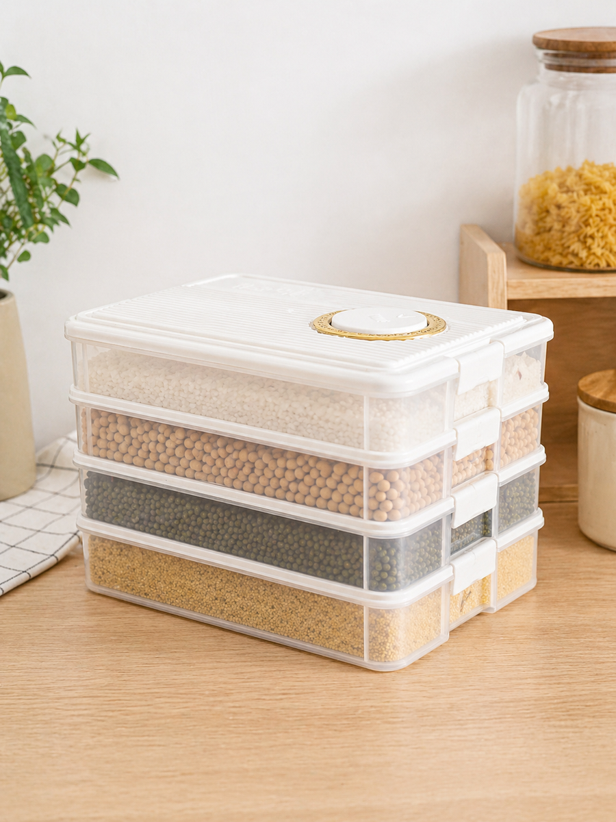 4 Tier Stackable Food Storage Containers with Freshness Valve Lid | BPA Free Kitchen Organizer Box LD-115