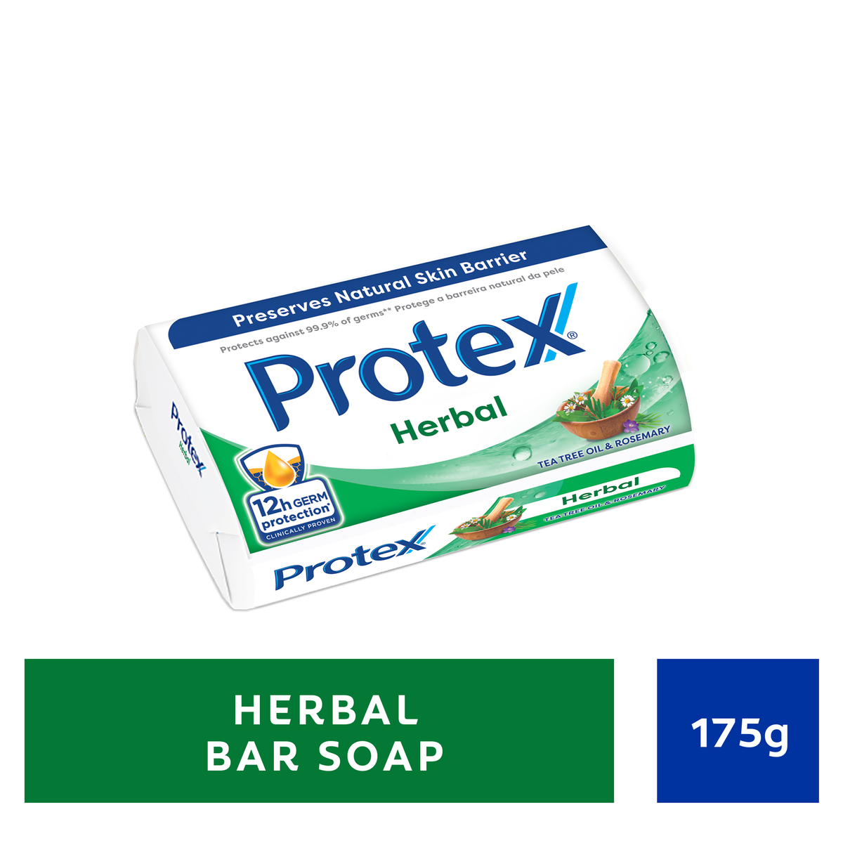Protex Herbal Anti-Germ Bar Soap 175g x 12 Pack – Tea Tree Oil & Rosemary Antibacterial Bath Soap for Germ Protection