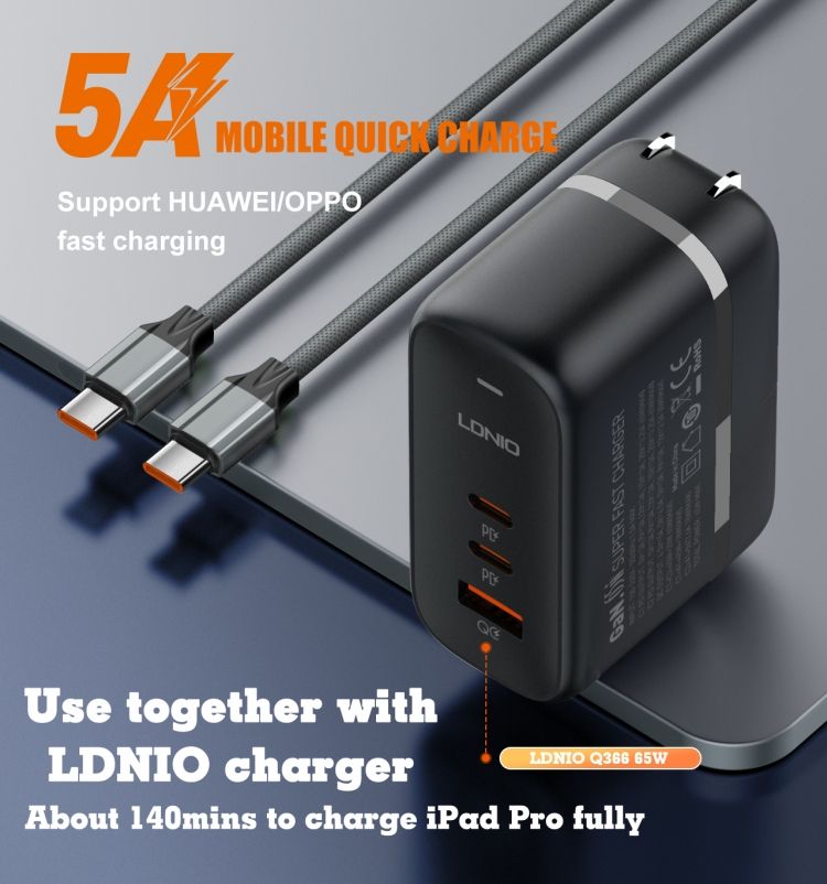 LDNIO LC442C 65W USB-C to USB-C Fast Charging & Data Cable 2M | PD Type-C Charging Cable for Laptop, Tablet & Smartphone