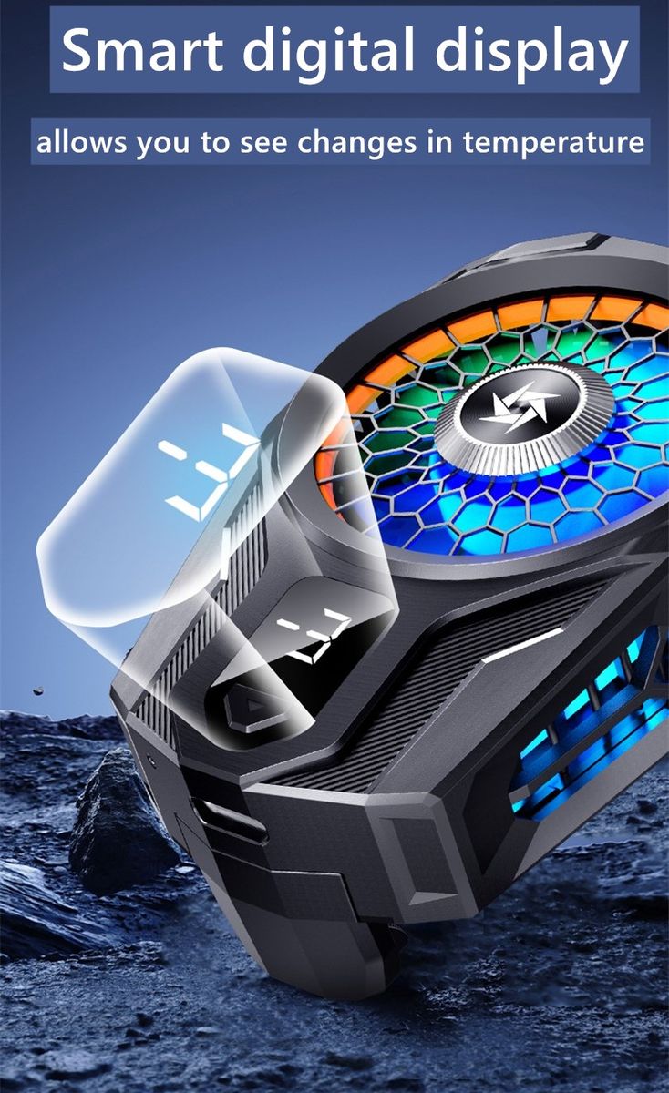 XO SL08 Mobile Phone Cooler – RGB Gaming Cooling Fan with Temperature Display, 2-Speed Semiconductor Radiator for iPhone & Android