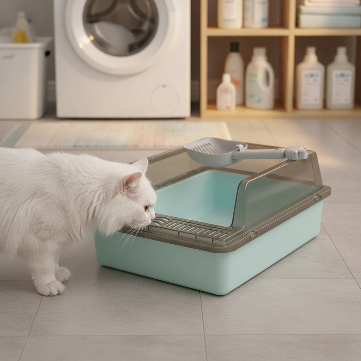 Enclosed Cat Litter Box with Scoop – Covered Kitty Toilet & Cat Litter Tray, Blue
