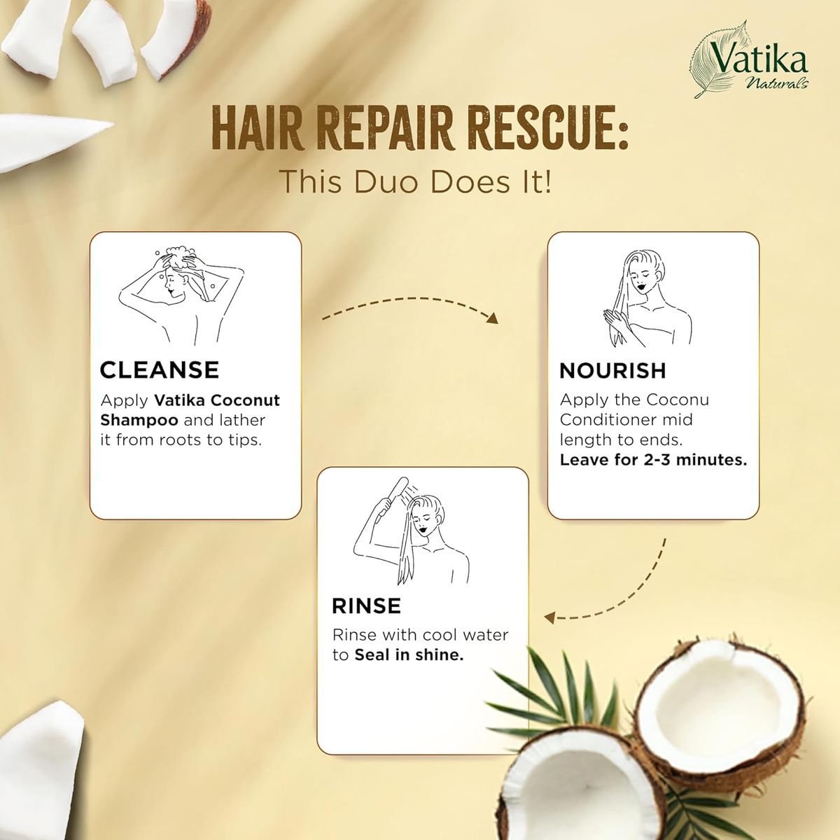 Vatika Naturals Coconut & Castor Volume & Thickness Shampoo & Conditioner Set 400ml | Hair Care Duo for Fine, Thin & Limp Hair