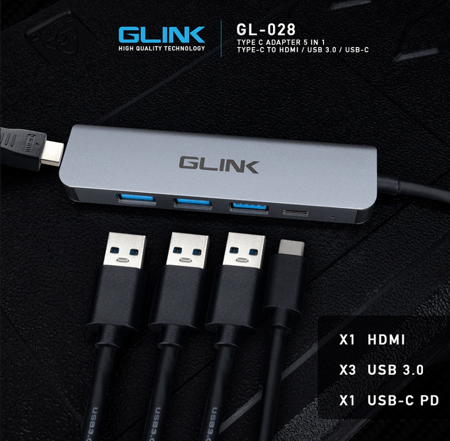GLINK 5-in-1 USB-C Hub with 4K HDMI, 3 USB 3.0 Ports & 87W Power Delivery | Type-C Multiport Adapter for MacBook, Laptop, Tablet & PC
