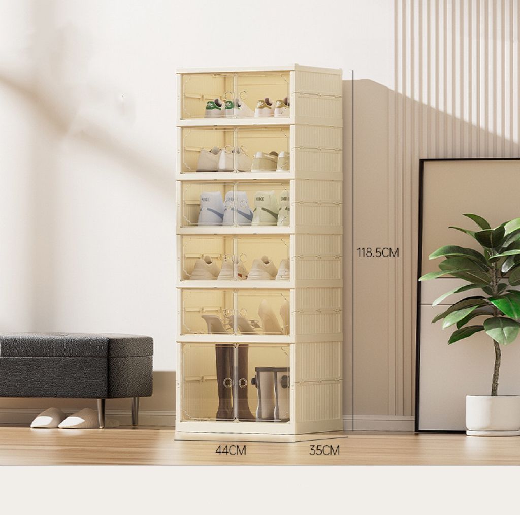 6 Layer Shoe Storage Cabinet | Foldable Plastic Shoe Rack Organizer with Transparent Drawers for Home & Bedroom