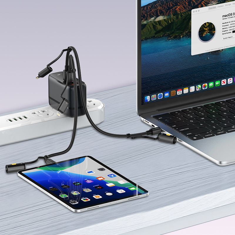 LDNIO LC19 3-in-1 65W Fast Charging Cable 1.2M | USB-C, Lightning & Micro USB LED Charging Cord