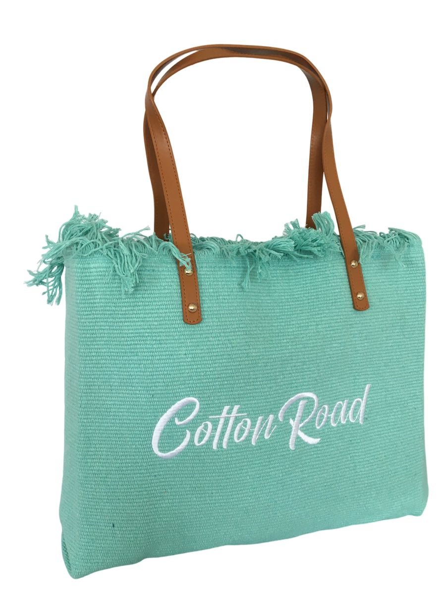 Cotton Road 15L Pure Cotton Tapestry Beach Bag - Black Large Shoulder Tote