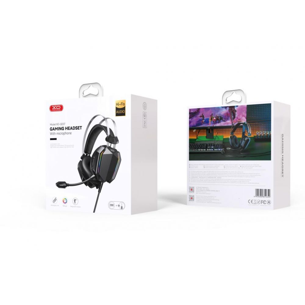 XO GE-04 RGB Wired Gaming Headset with Microphone, 50mm Drivers, USB + Dual 3.5mm