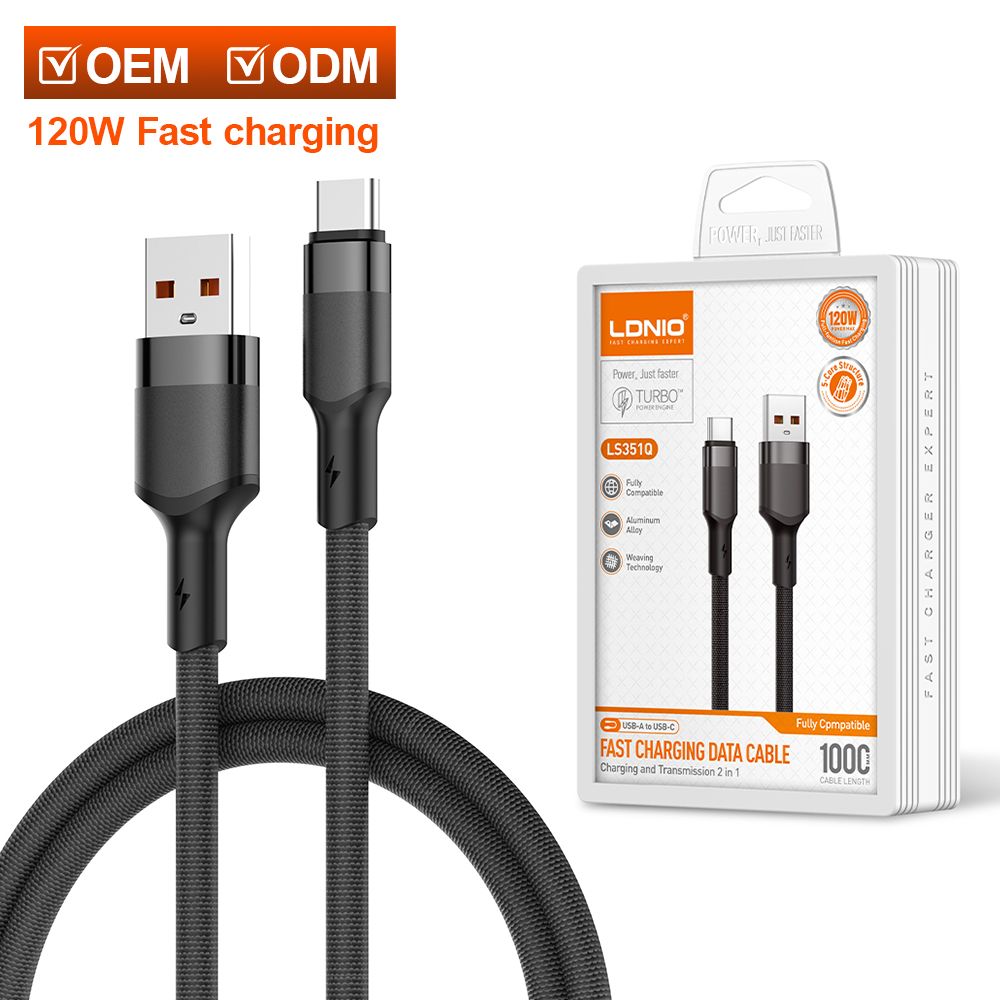 LDNIO LS351Q USB-A to USB-C 120W Fast Charging & Data Cable 1M | Braided Type-C Charging Cable