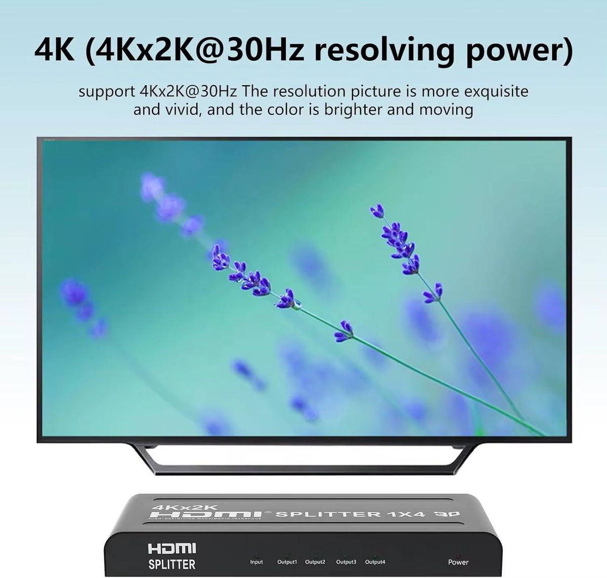 HDMI Splitter 1x4 4K UHD | 1 HDMI Input to 4 HDMI Outputs | 1080P Full HD 3D Video Distribution Amplifier