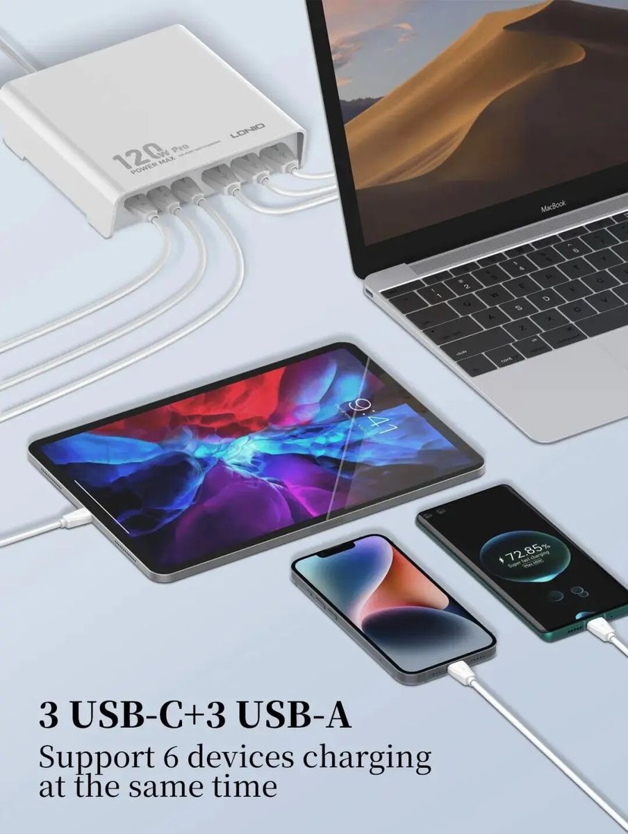 LDNIO Q605 120W GaN Desktop Charging Station 6-Port USB-C PD & USB-A Fast Charger | Black| White
