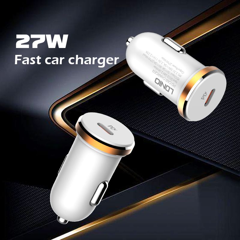 LDNIO C22Q 27W PD Fast Car Charger with USB-C to Lightning Cable (1M) | USB-C Power Delivery Car Adapter