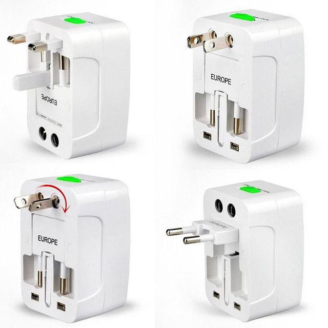 Universal Travel Plug Adapter with Surge Protection & 2 USB Charging Ports - White