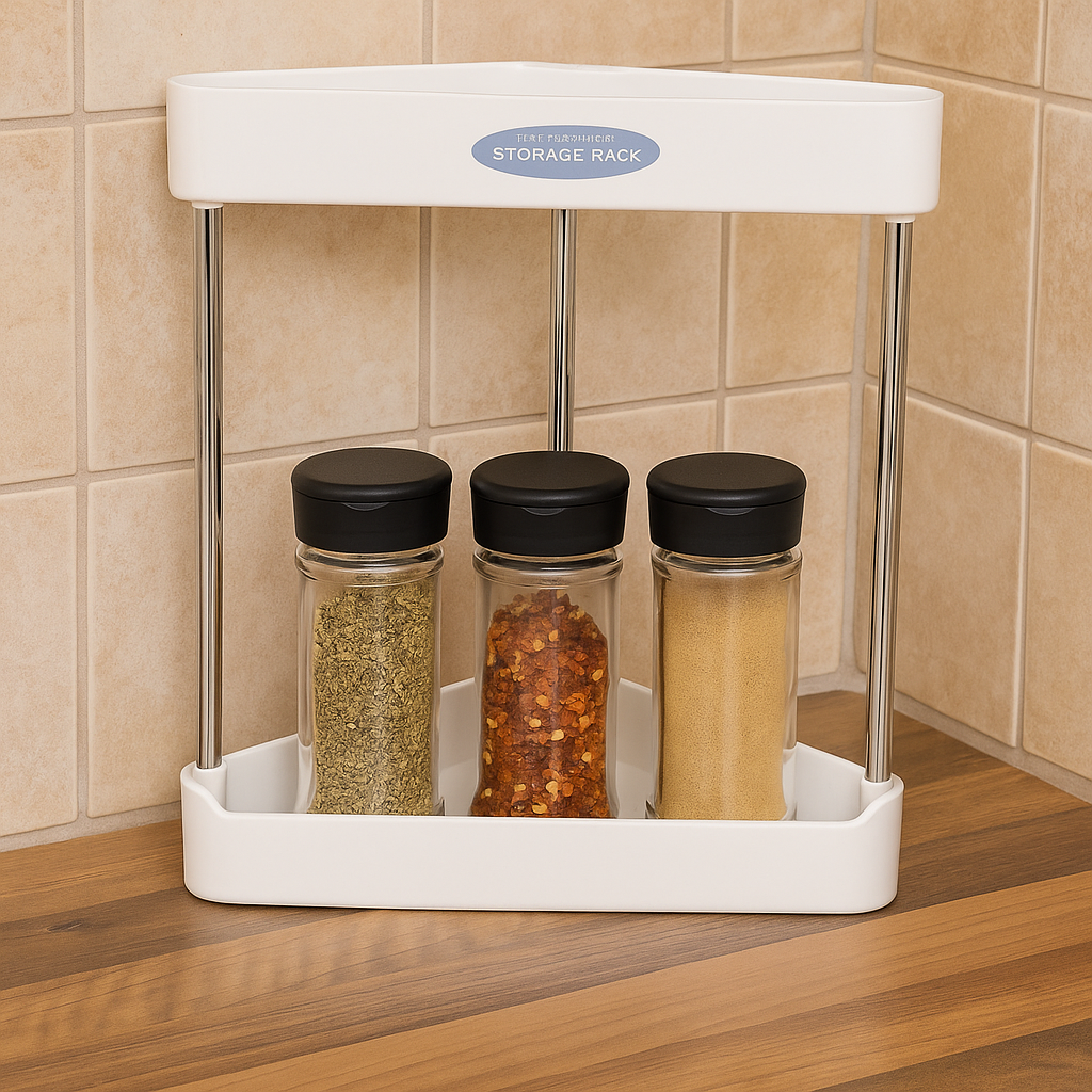 2-Tier Multipurpose Corner Storage Rack | Bathroom & Kitchen Corner Organizer Shelf - White